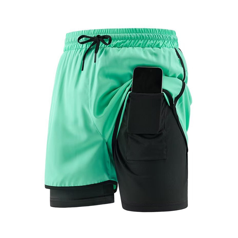 Men's 2 in 1 Stretch Active Quick Dry Gym Running Shorts With Liner