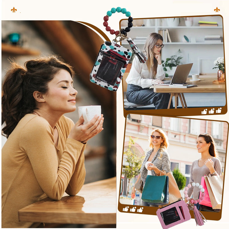 Stylish card holder with silicone bead bracelet