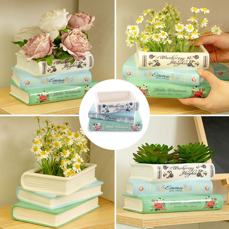 Stacked Books Ceramic Planter