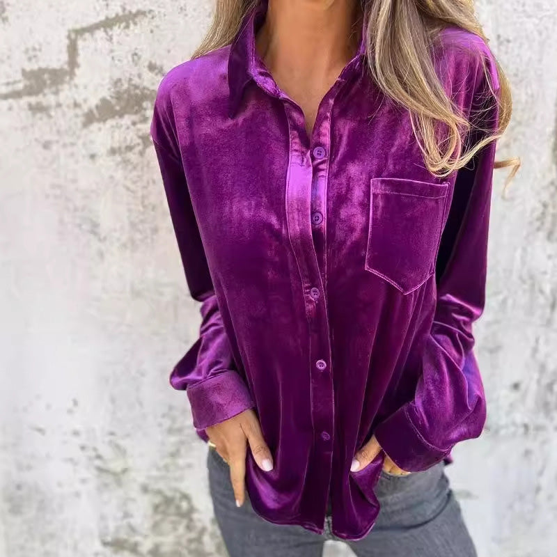 Fashionable gold velvet lapel shirt