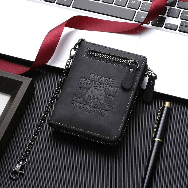 Embossed Skull Zipper Wallet