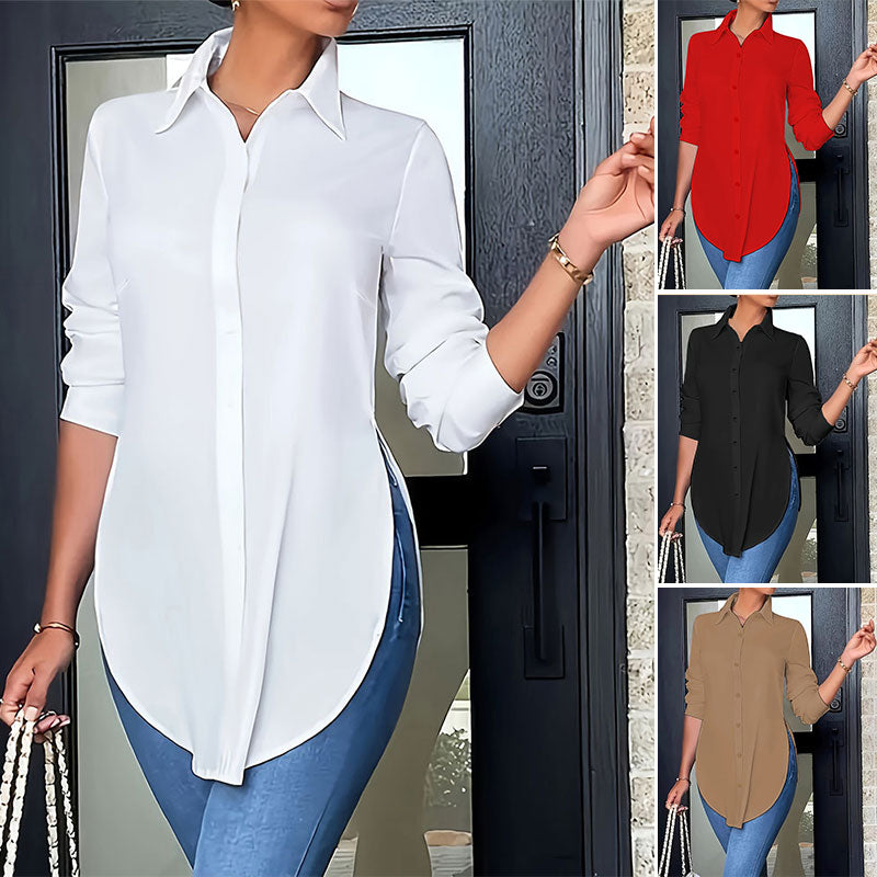 Fashion simple irregular women's long-sleeved shirt
