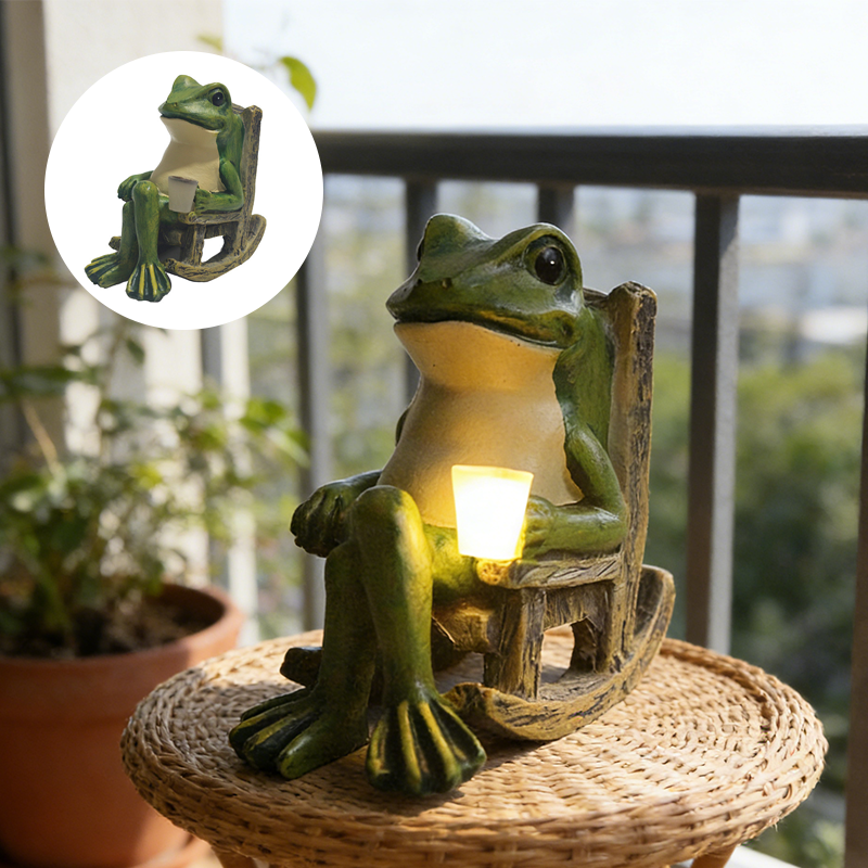 Solar Powered Frog Garden Statue with Lights