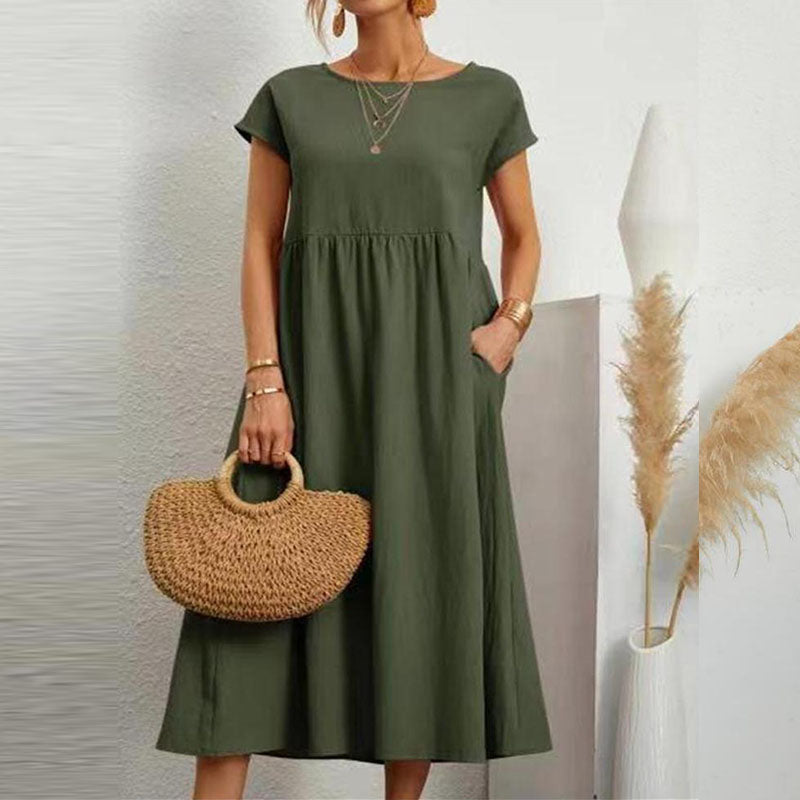 Long Round Neck A-line Dress