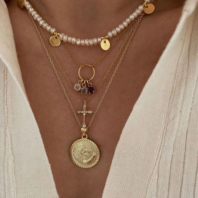 Coin Beaded Gold Rice Pearl Necklace