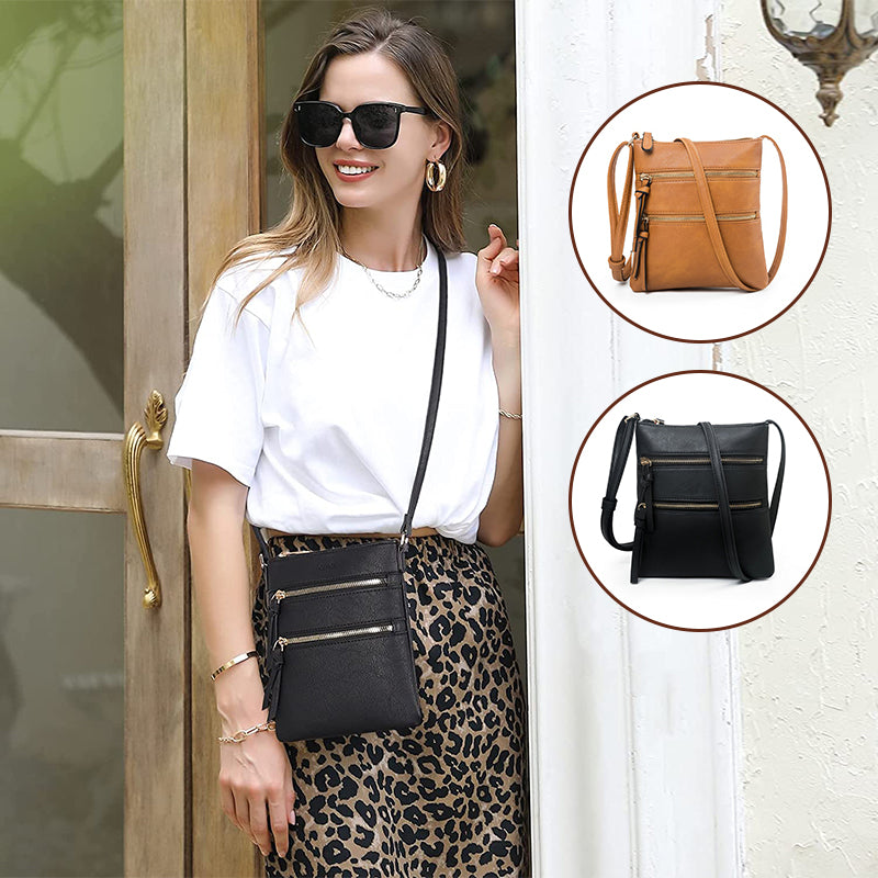 Multifunction Triple Zip Crossbody Bag