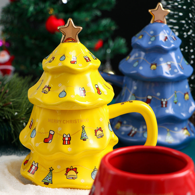 Christmas Tree Ceramic Mug with Lid