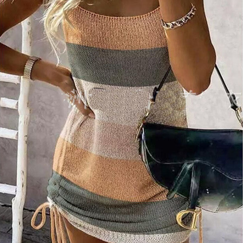 Fashion Sleeveless Lace-up Woolen Dress