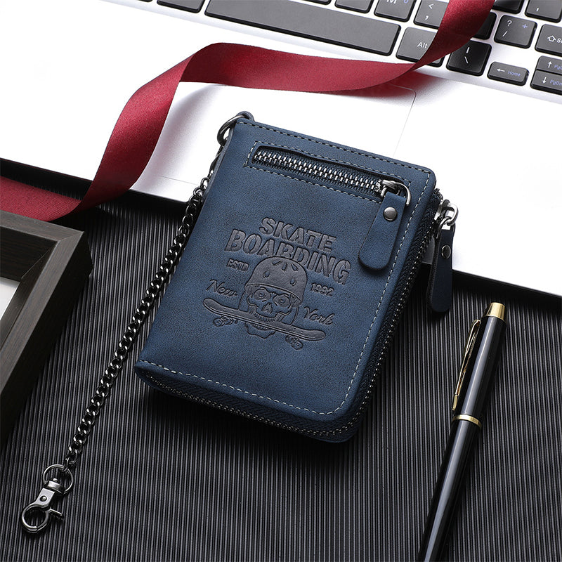 Embossed Skull Zipper Wallet