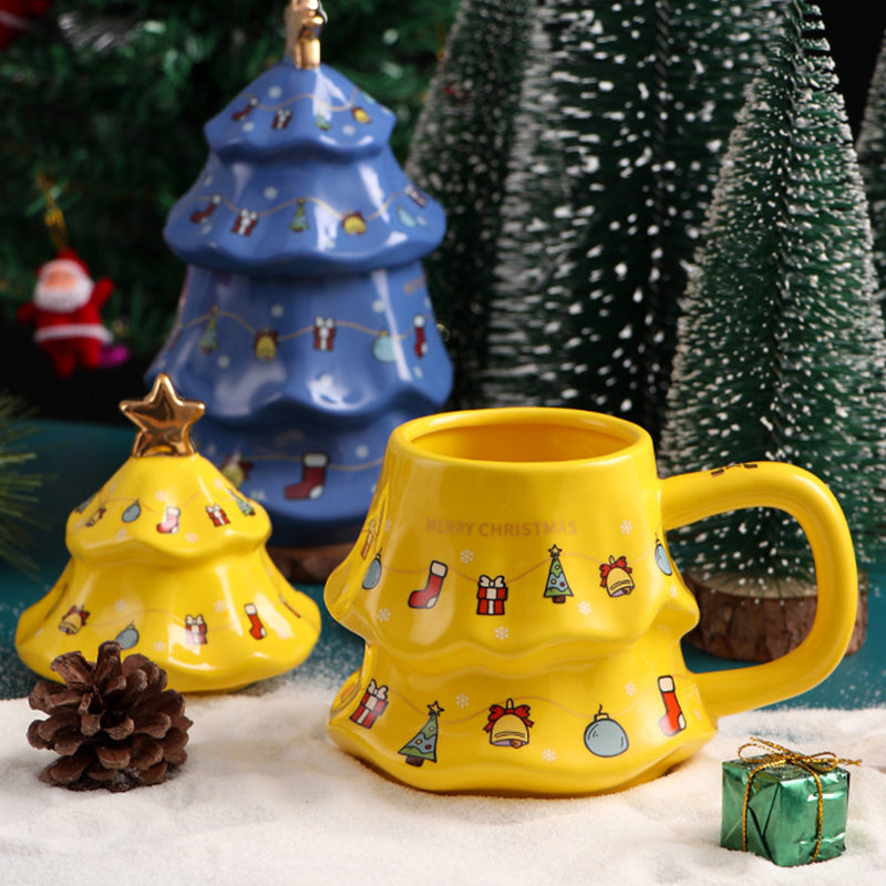 Christmas Tree Ceramic Mug with Lid