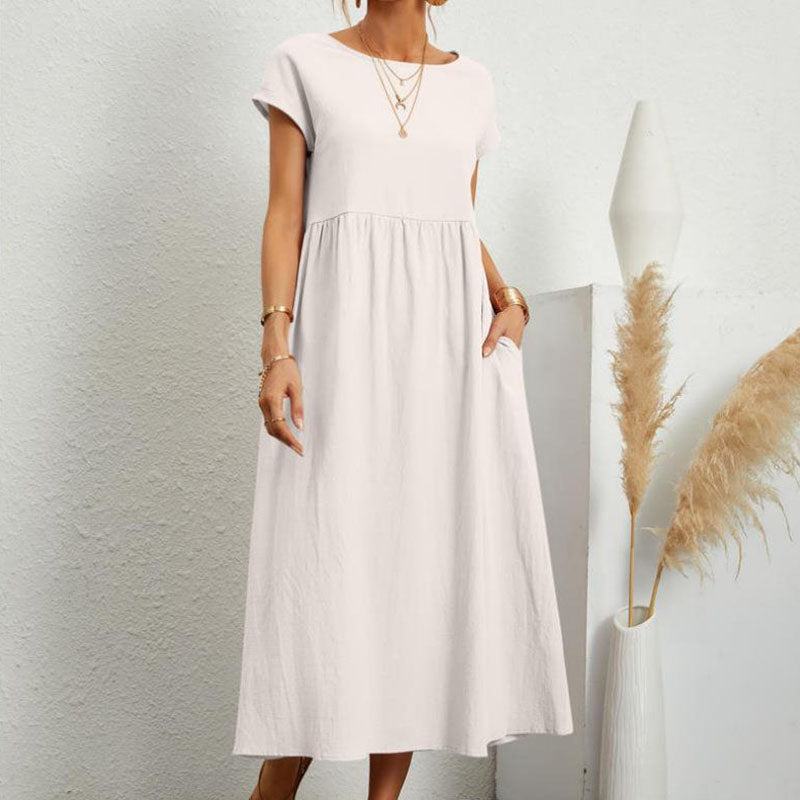 Long Round Neck A-line Dress