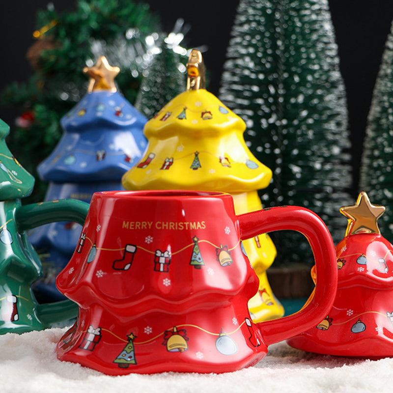 Christmas Tree Ceramic Mug with Lid