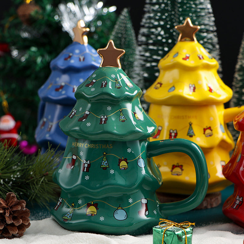 Christmas Tree Ceramic Mug with Lid