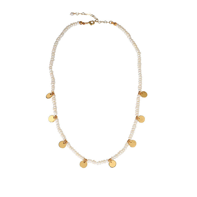 Coin Beaded Gold Rice Pearl Necklace