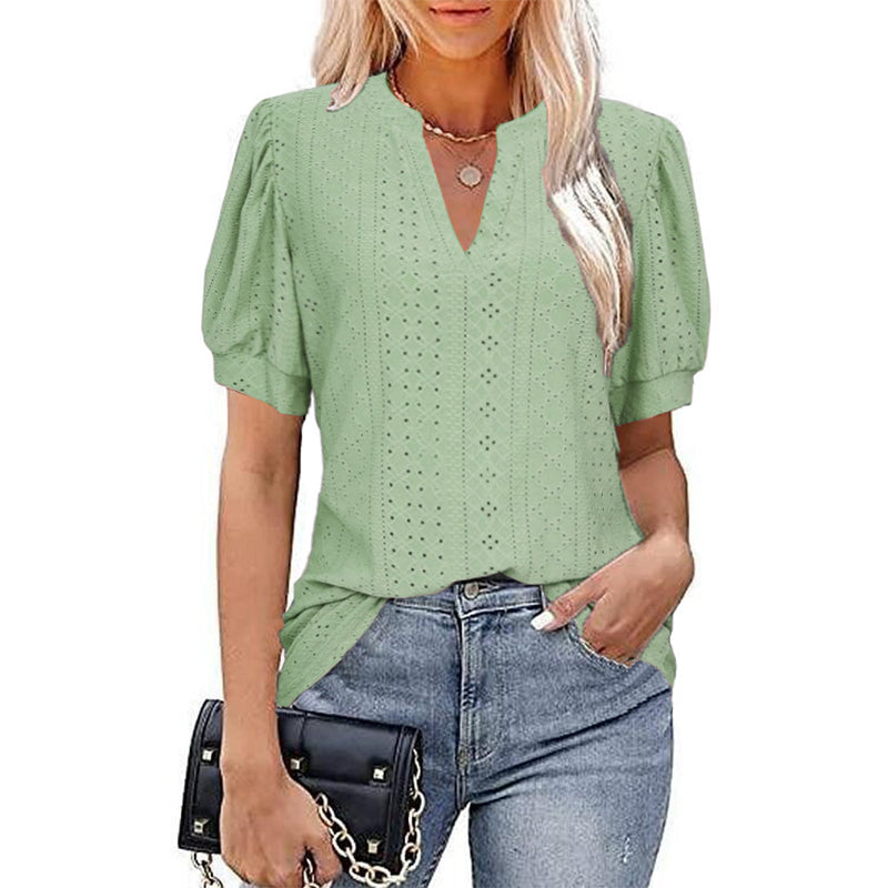 Hollow V-neck Casual T-shirt