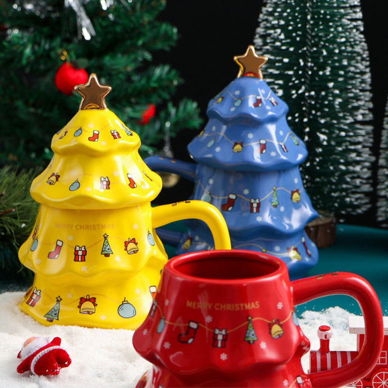 Christmas Tree Ceramic Mug with Lid