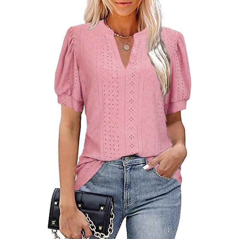 Hollow V-neck Casual T-shirt