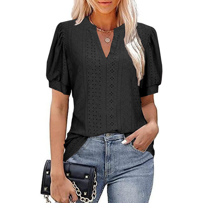 Hollow V-neck Casual T-shirt