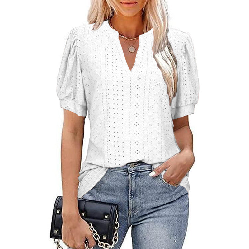 Hollow V-neck Casual T-shirt