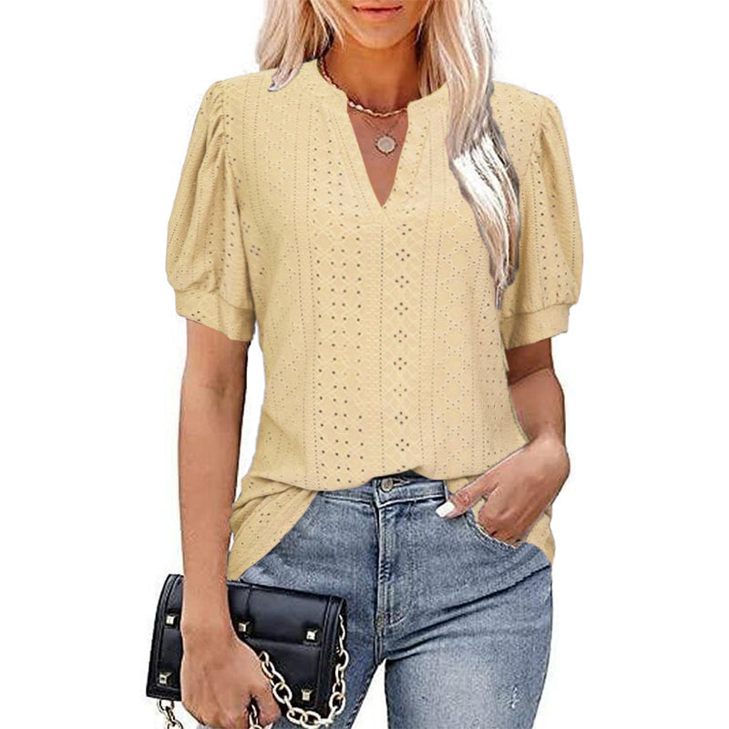 Hollow V-neck Casual T-shirt