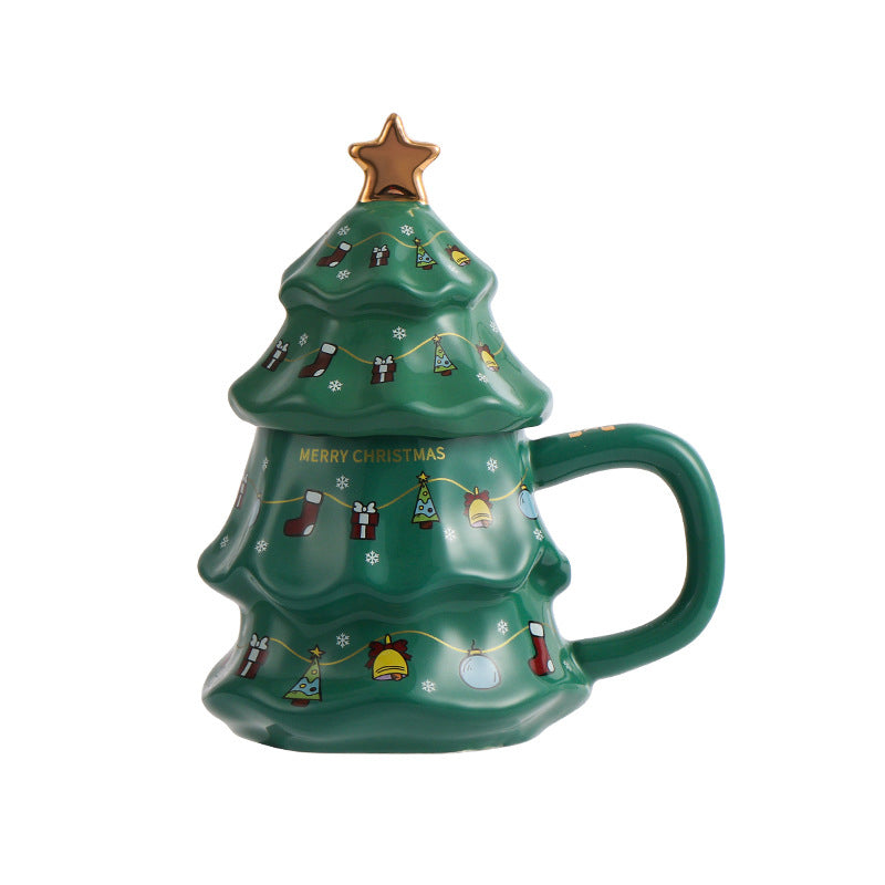 Christmas Tree Ceramic Mug with Lid