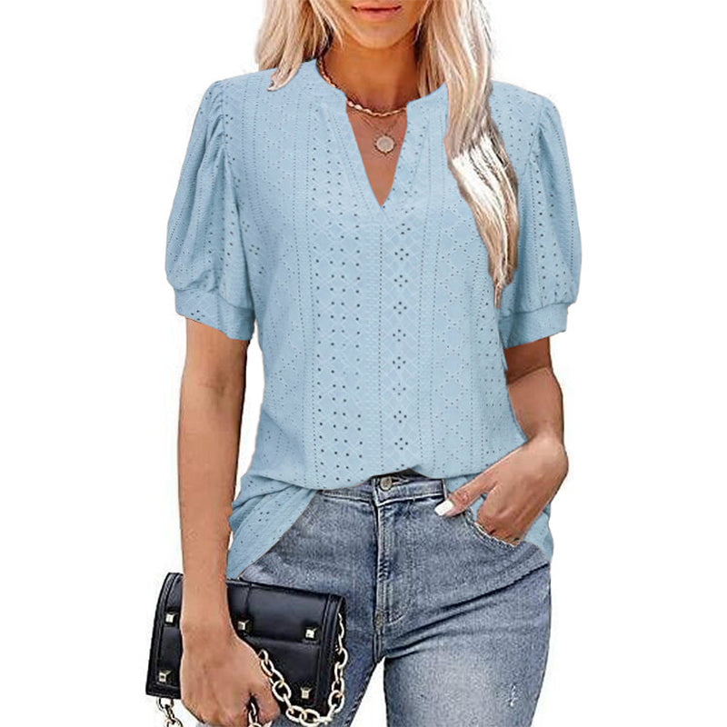 Hollow V-neck Casual T-shirt