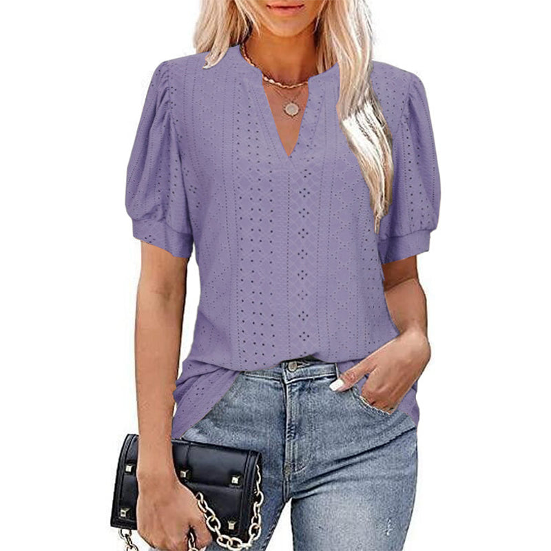 Hollow V-neck Casual T-shirt