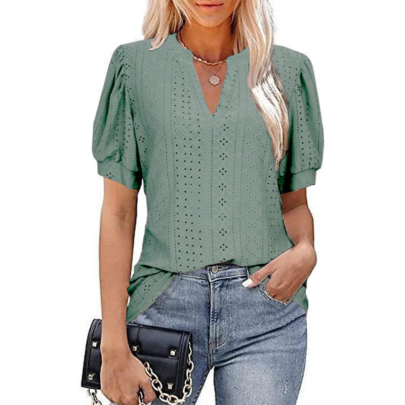 Hollow V-neck Casual T-shirt