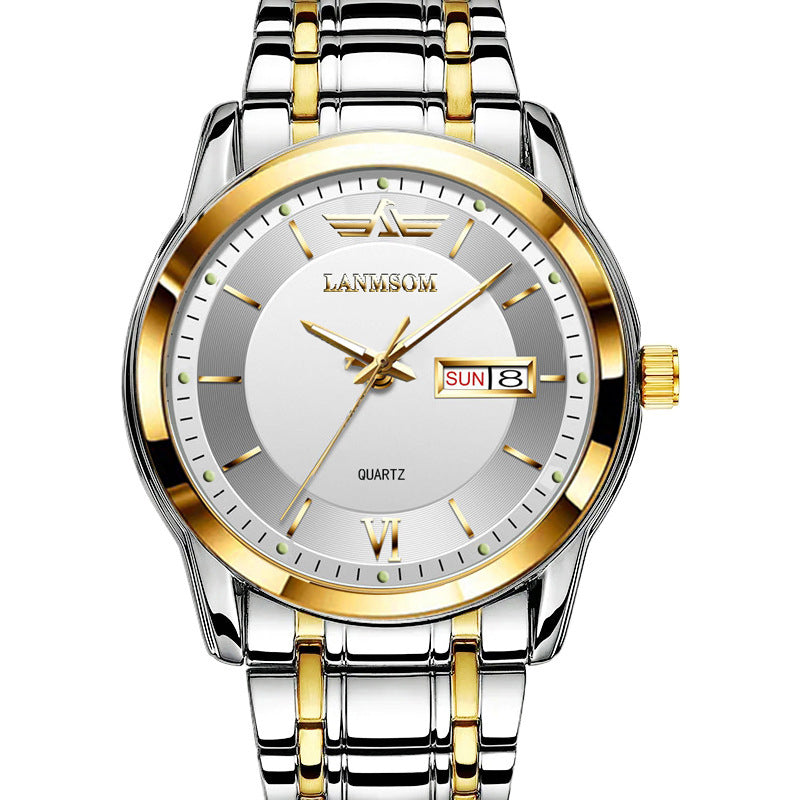 Men's Ultra-thin Waterproof Quartz Watch With Dual Calendar Window
