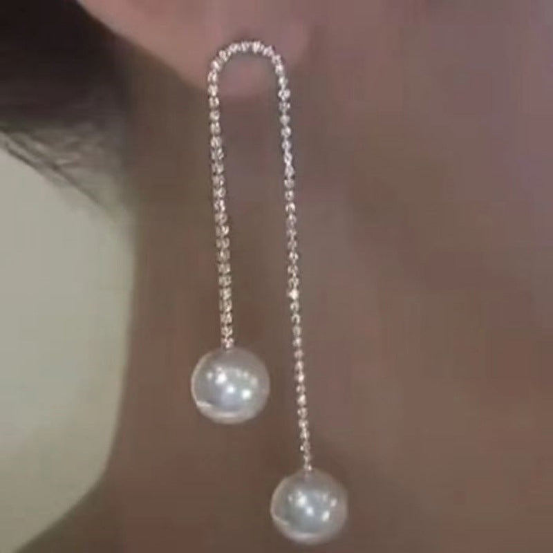 Diamond Tassel Pearl Earrings