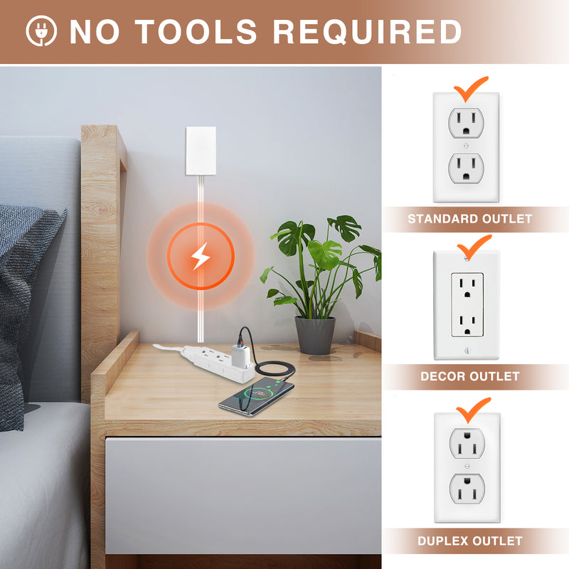 Thin Outlet Concealer with 3AC Outlets-5ft Flat Plug Extension Cord,Universal Size,1625W for Kitchen, Home and Office,Child & Pet Safe(Single 5 Foot)