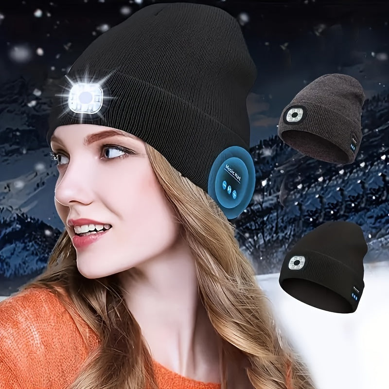 LED Bluetooth Warm Beanie Rechargeable Wireless Headset Hat Unisex