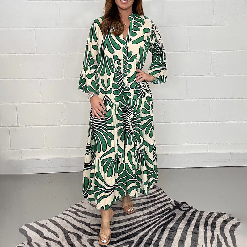 Printed Button Up Maxi Dress