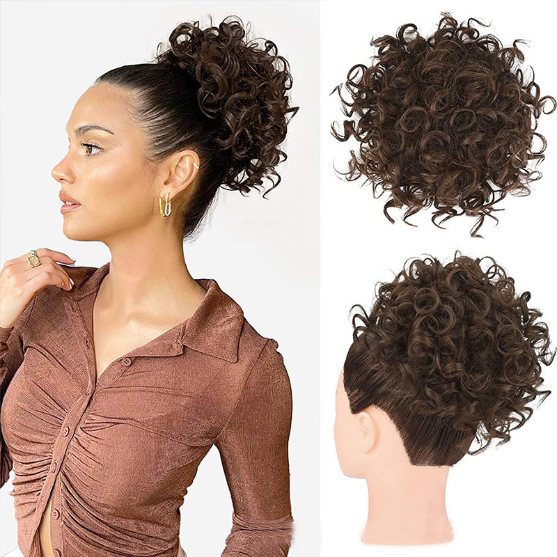 Elastic Drawstring Loose Short Curly Bun