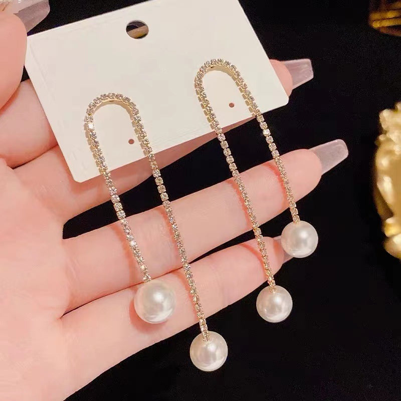 Diamond Tassel Pearl Earrings