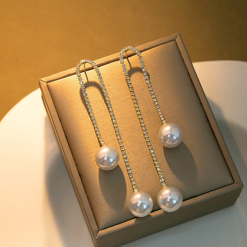 Diamond Tassel Pearl Earrings