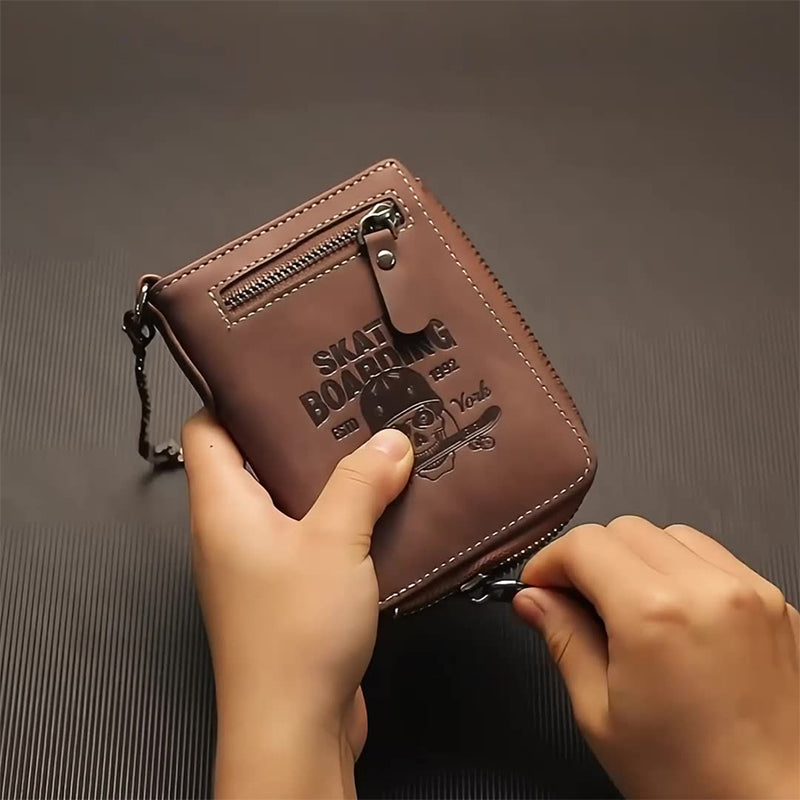 Embossed Skull Zipper Wallet