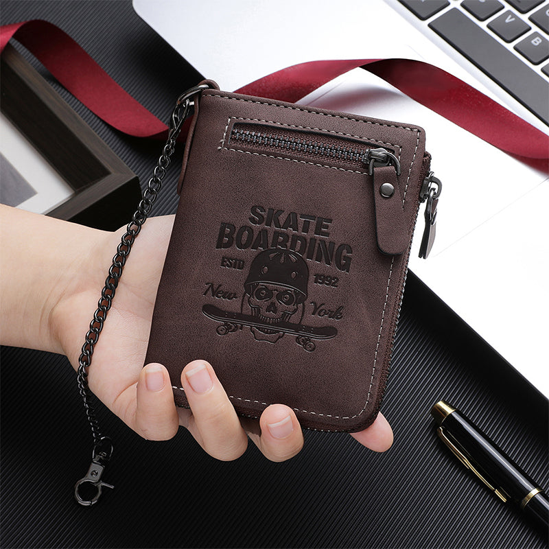 Embossed Skull Zipper Wallet