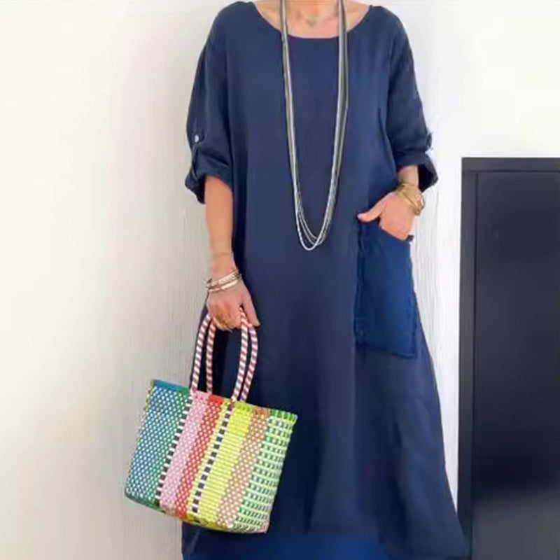 Cotton and Linen Patchwork Long Dress