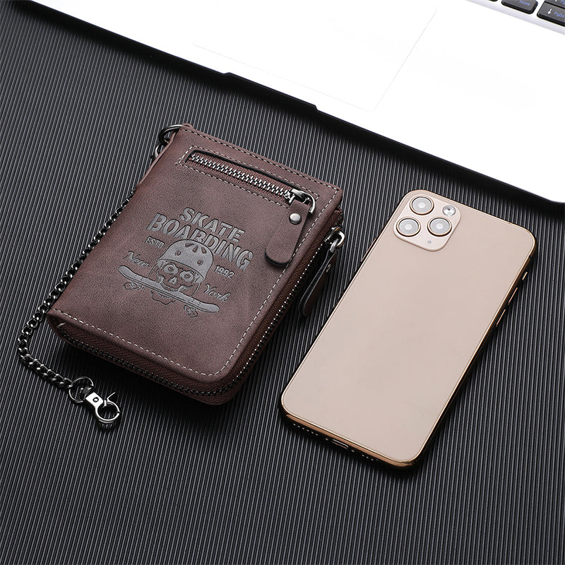 Embossed Skull Zipper Wallet