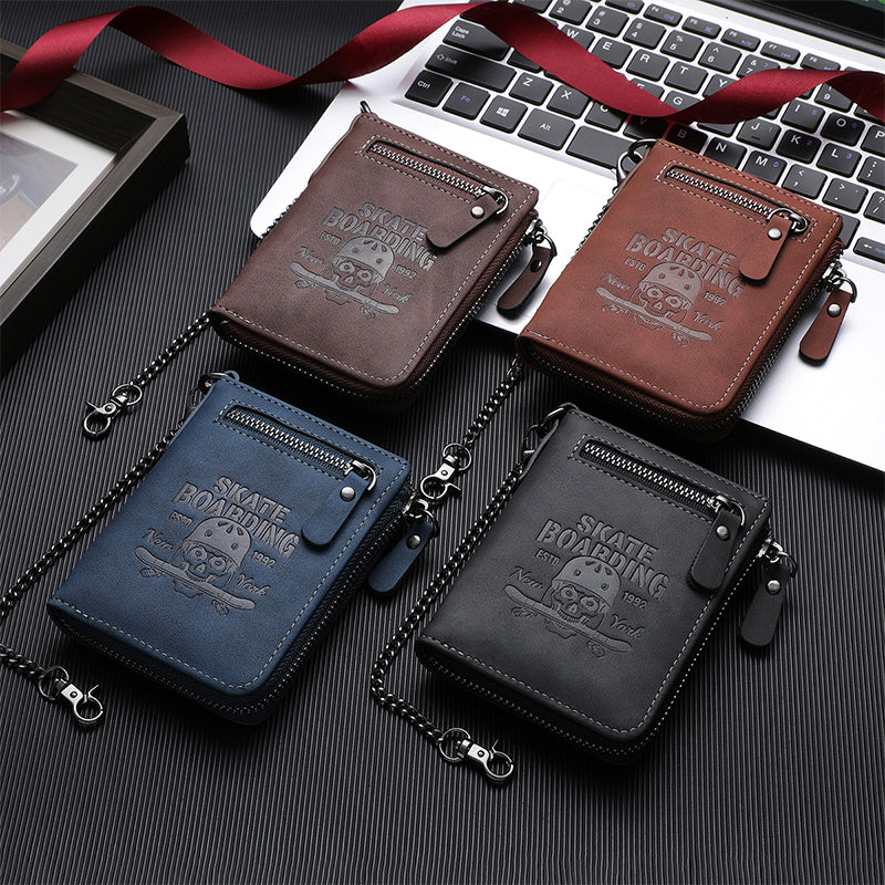Embossed Skull Zipper Wallet