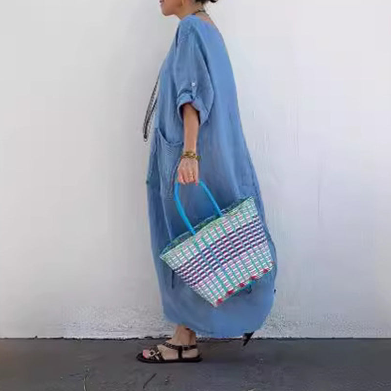 Cotton and Linen Patchwork Long Dress