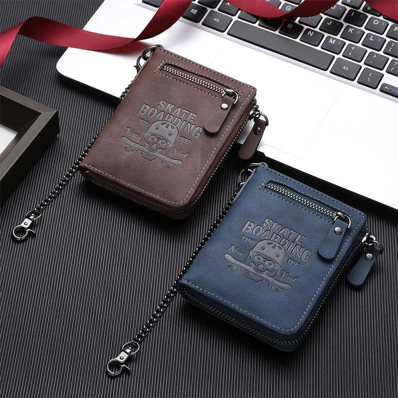 Embossed Skull Zipper Wallet