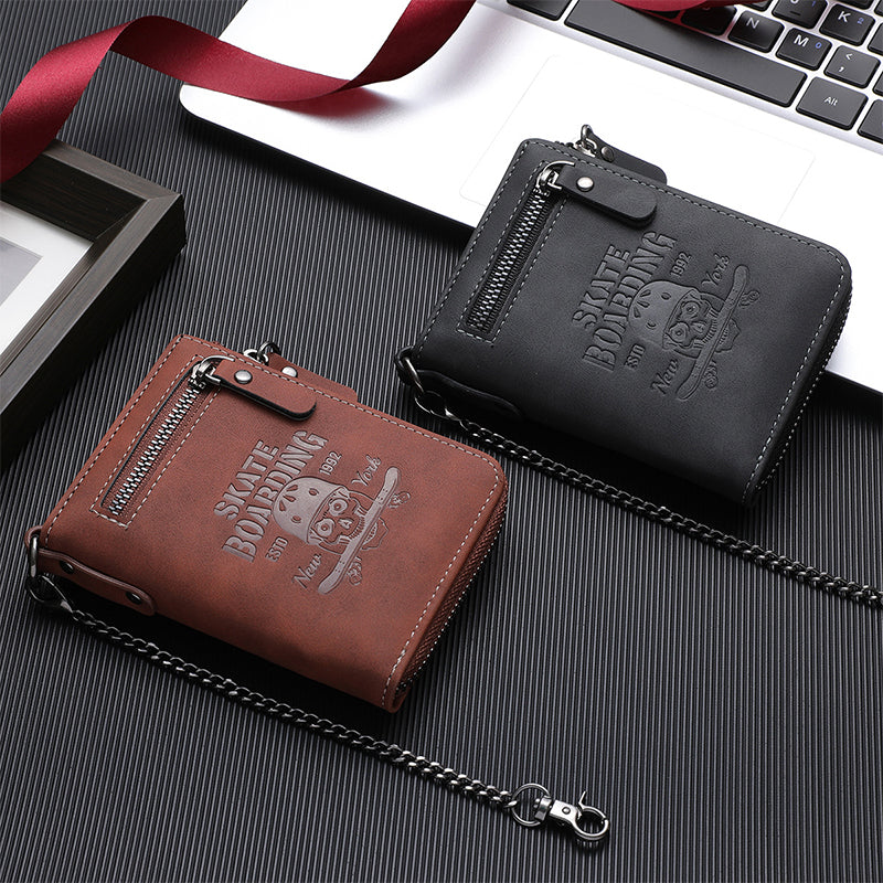 Embossed Skull Zipper Wallet