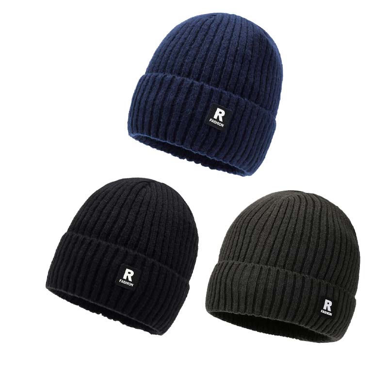 Fleece-lined knit hat for men