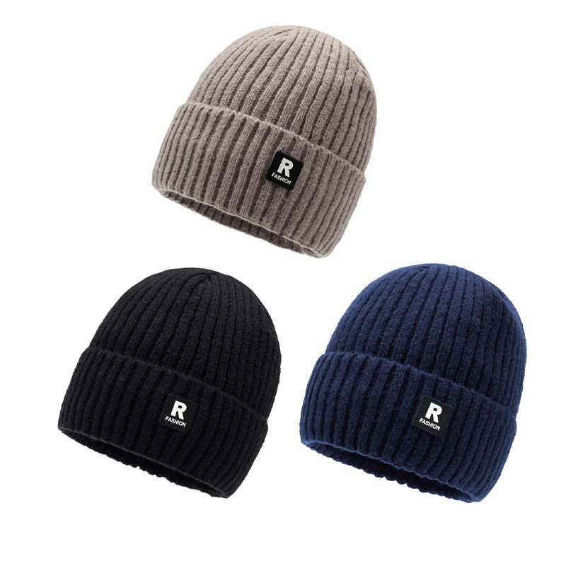 Fleece-lined knit hat for men