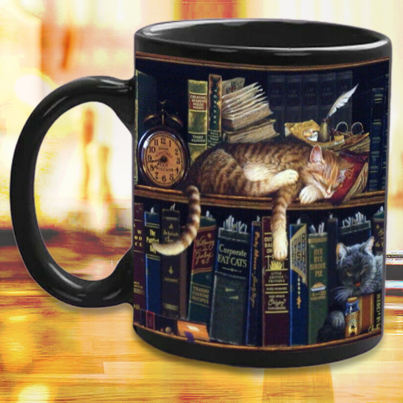 Cat Book Lover Ceramic Coffee Mug