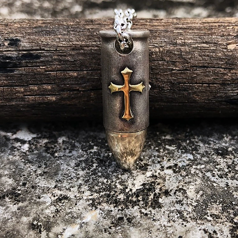 Holy Cross Bullet Skull Necklace