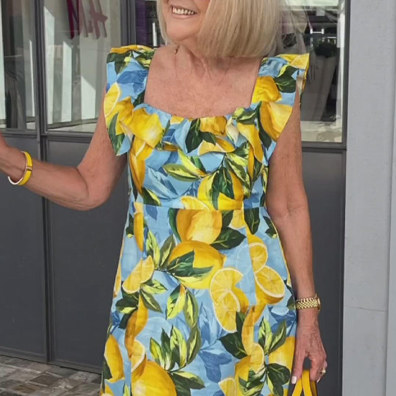 Plus Size Lemon Printing Tunic Dress