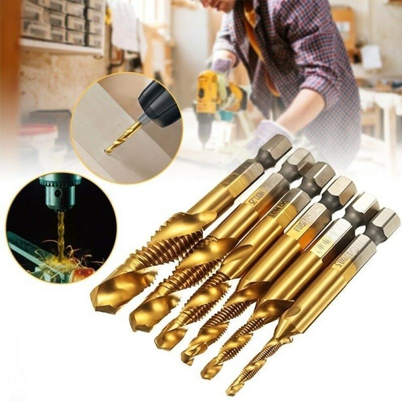 6 Piece Hexagon Shank Metric Composite Tap White Drill/Titanium Plated